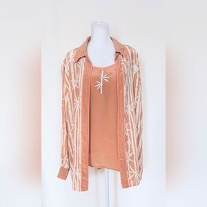 Bob Mackie Wearable Art Two Piece 100% Silk Set Size Large Bamboo Print